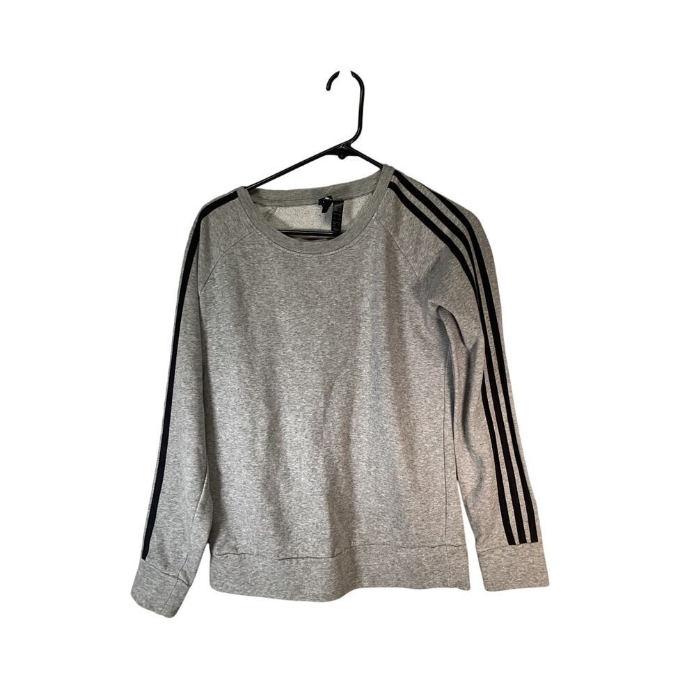 Adidas Women's Cotton Fleece 3 Stripes Crew Neck Gray Sweatshirt Size Small NEW